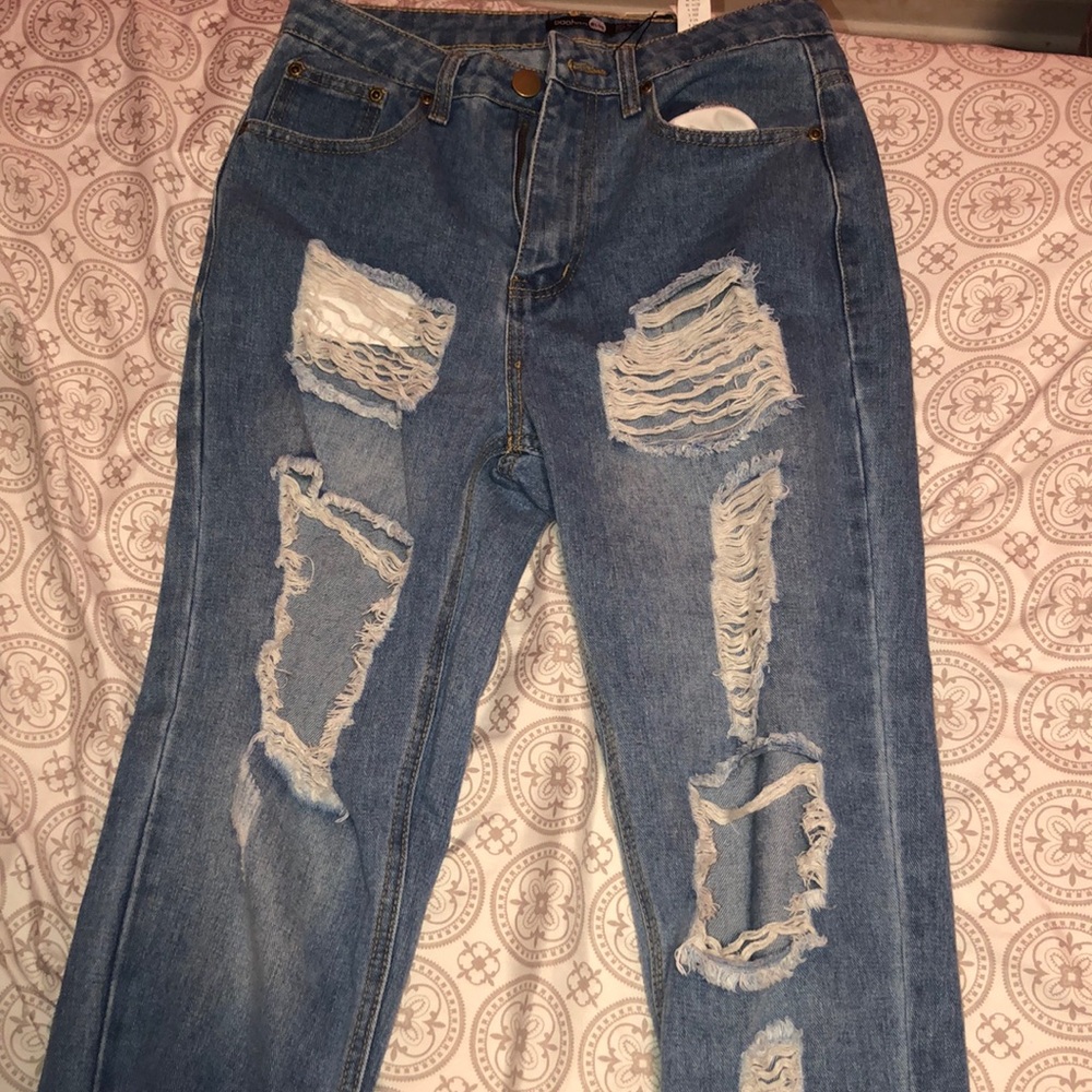 light wash mom jeans with holes